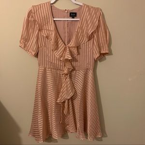 Bardot Pinstripe Ruffle Dress - US 6
